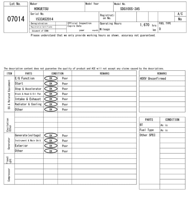 GENERATOR — Auction (lot 8458-7014)