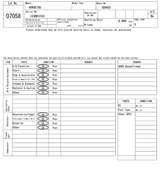 GENERATOR — Auction (lot 8458-7058)
