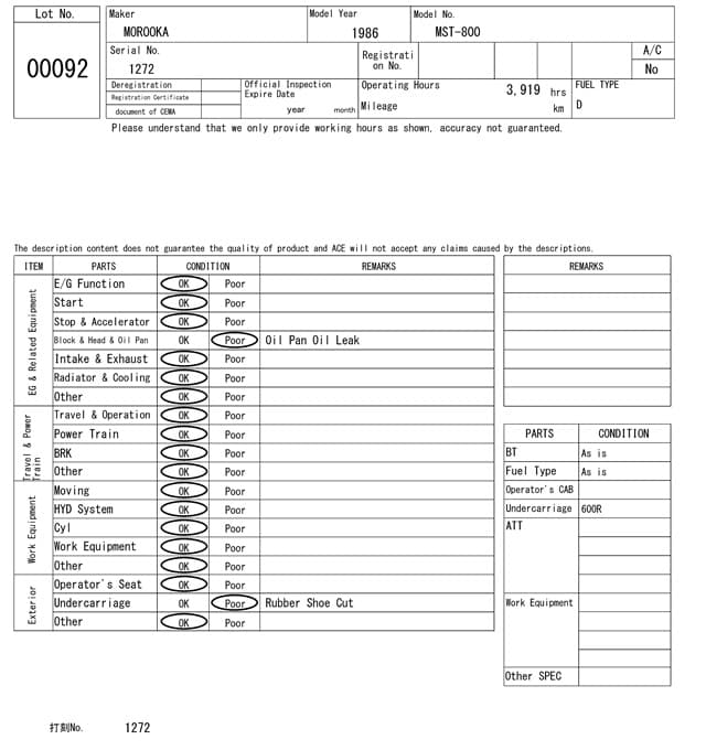 CRAWLER DUMP — Auction (lot 8458-92)