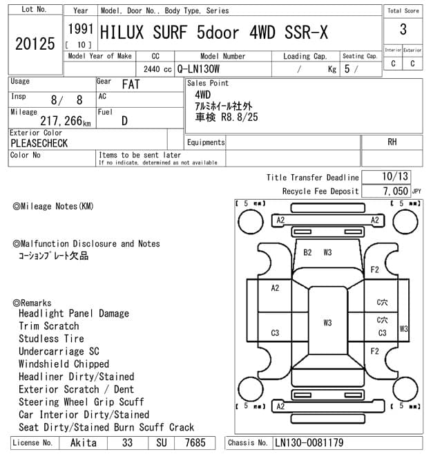 HILUX SURF — Auction (lot vt-8-6565-20125)