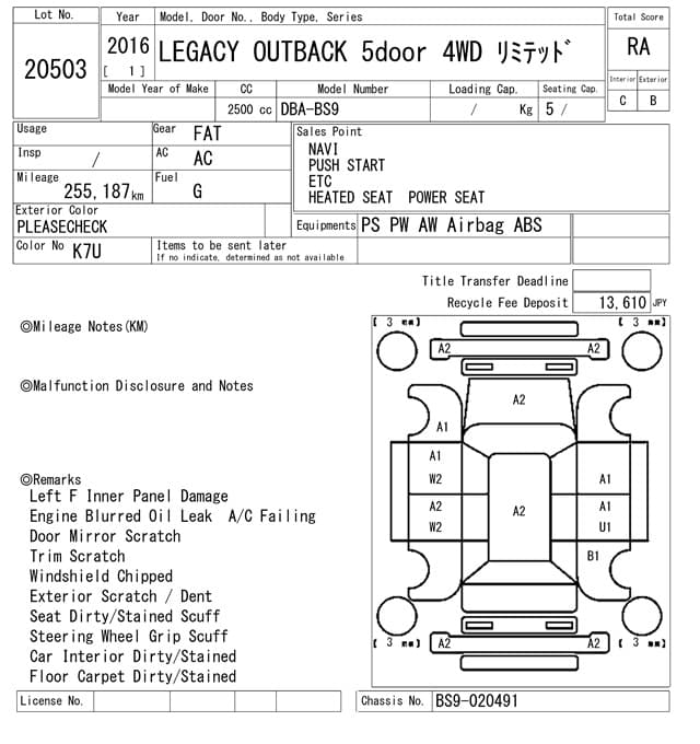 LEGACY OUTBACK — Auction (lot vt-8-6565-20503)