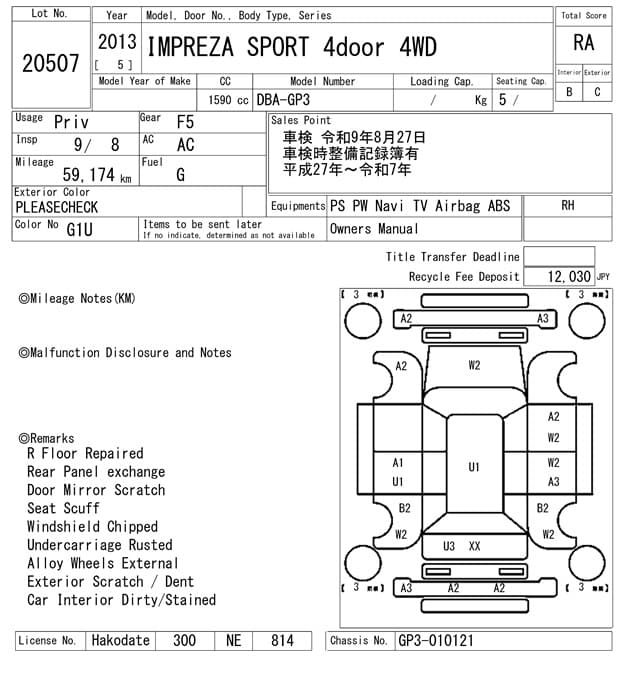 IMPREZA SPORT — Auction (lot vt-8-6565-20507)